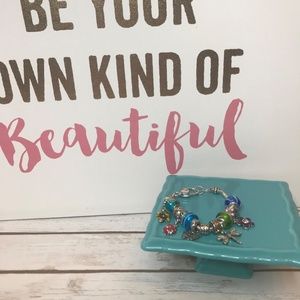 Silver Tone LadyBug Multi Charm Bracelet